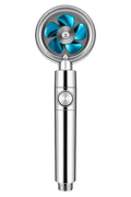 Pommeau Turbo 360 chromé à hélice bleue — visuel retouché