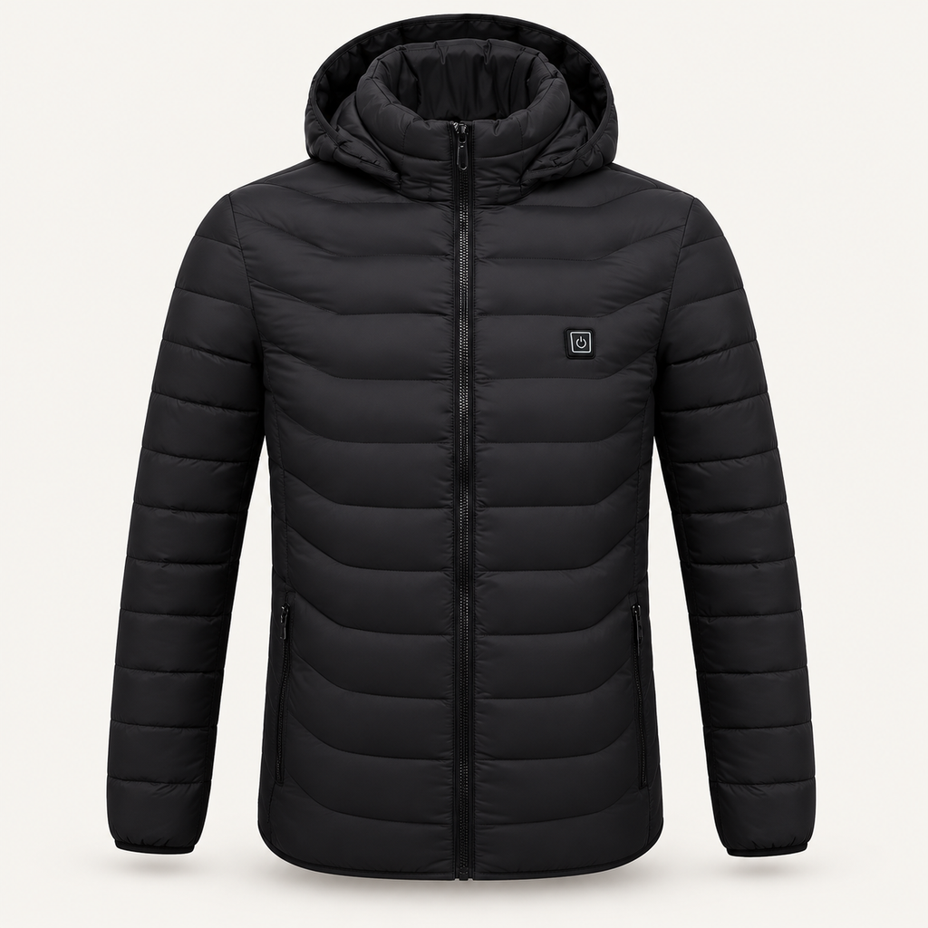 Veste chauffante noire à capuche, vue de face