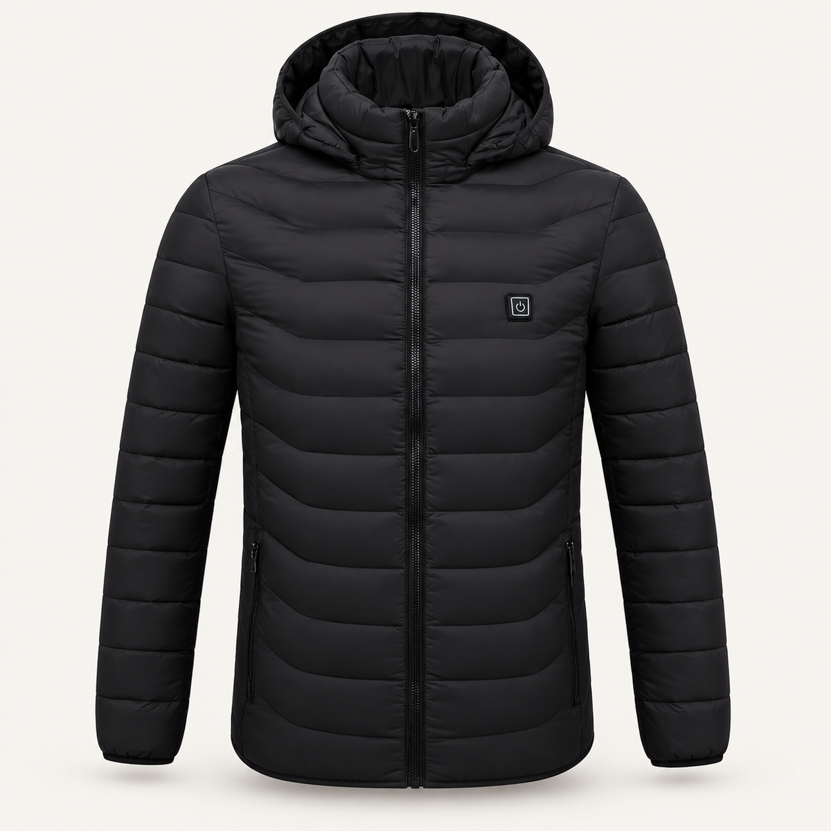 Veste chauffante noire à capuche, vue de face