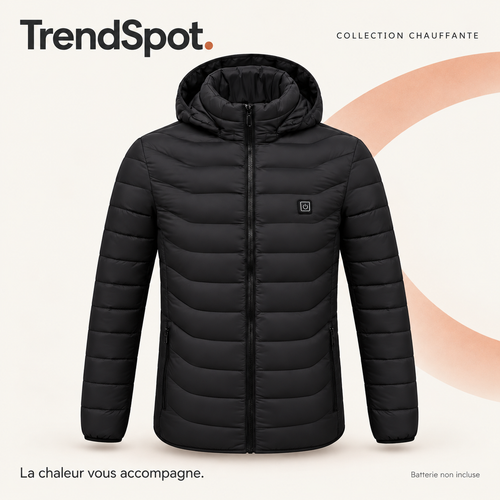 Veste chauffante noire — visuel TrendSpot retouché d’après la référence fournisseur